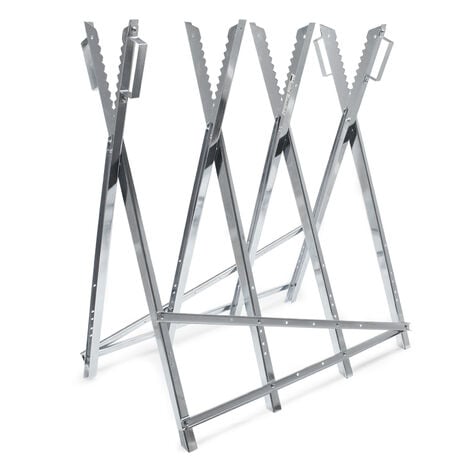 Wiltec Sägebock verzinkt klappbar, 80x80x79 cm, mit 4 Haltern, Haltegriffen und Zahnung, Holzschneidebock als Sägehilfe, bis 150 kg