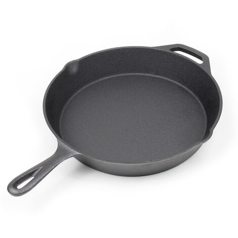 Wiltec Sarten de hierro fundido Ø30cm para todo tipo de cocinas mango y hendiduras de vertido utensilio