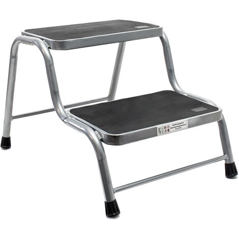 Wiltec Scaletta 2 gradini, sgabello scaletto con portata 150 kg, doppio gradino in acciaio con 2 gradini antiscivolo
