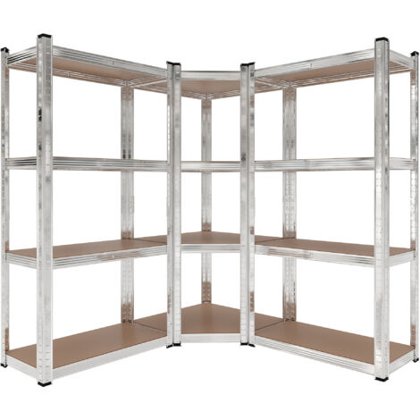 Wiltec Schwerlast Eckregal 164x150x160cm, 700 kg Gesamtlast, Steckregal verzinkt aus Stahl, Lastenregal mit 4 Ablagen, Werkstattregal