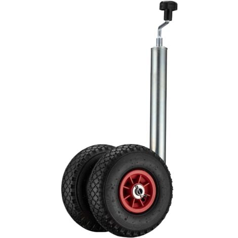 Wiltec Servotimone con ruota di appoggio doppia, portata 200 kg, supporto per rimorchio con pneumatici gonfiabili, ruotino di appoggio, altezza regolabile 66-86 cm, per rimorchi e caravan