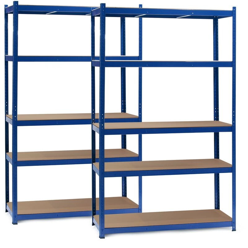 Image of Set 2x Scaffali a incastro per carichi pesanti Blu 120x50x200cm 5 ripiani 175kg/piano - Wiltec