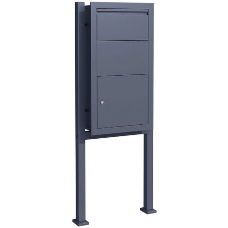 Wiltec Set cassetta postale per pacchi antracite e telaio di supporto, montaggio a pavimento
