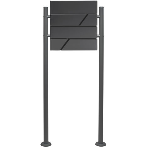 Wiltec Set de buzón V14 simple de acero galvanizado recubierto en polvo antracita con hueco para periódico y soporte de pie para montaje al suelo correo postal cartas decorativo