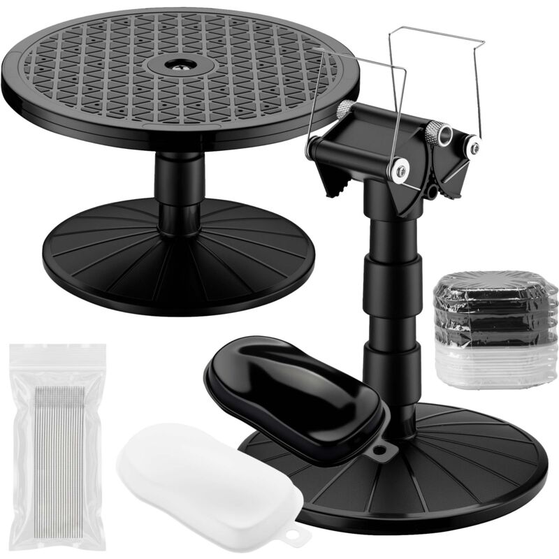 Wiltec Set de soporte para aerógrafo con plato giratorio, 20x cepillos de limpieza y 30x plantillas Speed Shapes