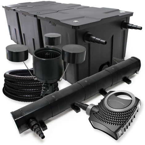 Wiltec Set filtro para estanque hasta 90000l Clarificador UVC 72W 115W Bomba manguera 25m Skimmer
