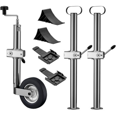Wiltec Set per rimorchio con servotimone a ruota, piedi stabilizzatori e cunei 10 pezzi max 362 kg