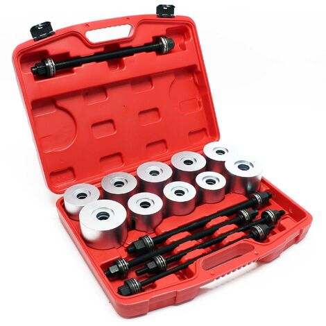 Wiltec Silentlager Abzieher Satz 27 teilig, Ausdrücker für Achslager, Werkzeug für Silentlager mit 22 Hülsen M10-M18 und 5 Spindeln
