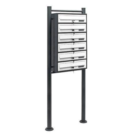 Wiltec Sistema 6 buzones color antracita y blanco acero galvanizado resistente a la intemperie con cerraduras  y llaves instalación independiente espacio amplio para cartas y paquetes pequeños
