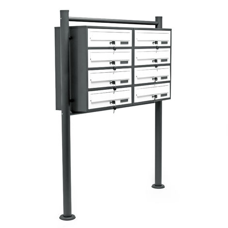 Wiltec Sistema 8 buzones color antracita y blanco acero galvanizado resistente a la intemperie con cerraduras  y llaves instalación independiente espacio amplio para cartas y paquetes pequeños