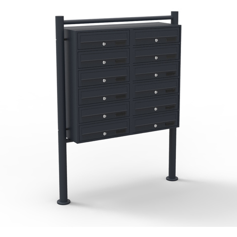 Wiltec Sistema de 12 buzones color negro acero galvanizado resistente a la intemperie con cerraduras de cilindro y llaves instalación independiente espacio amplio para cartas y paquetes pequeños