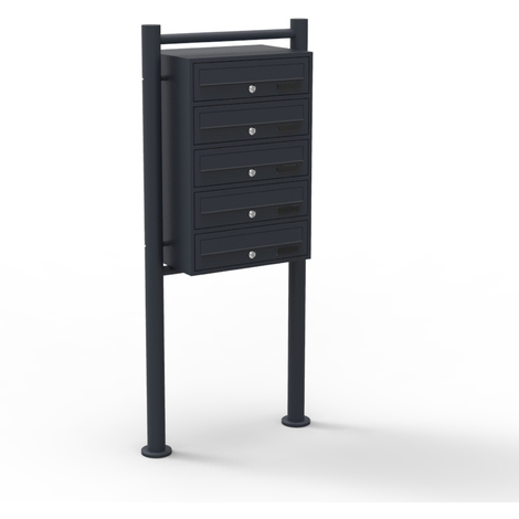 Wiltec Sistema de 5 buzones color negro acero galvanizado resistente a la intemperie con cerraduras de cilindro y llaves instalación independiente espacio amplio para cartas y paquetes pequeños