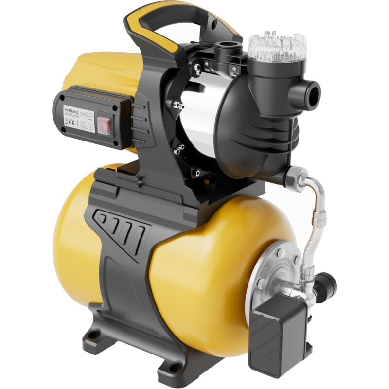 Wiltec - Station d'eau domestique 1300 w – Débit max 5000 l/h – Refoulement h 50 m, p 8 m – 2850 tr/min – réservoir en fer de 24 l – Arrosage,