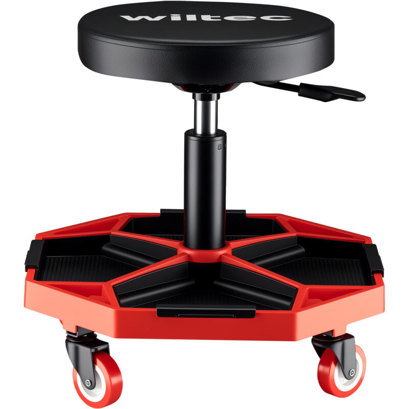Wiltec Tabouret d'atelier avec tablette, réglable en hauteur de 37 à 52 cm, avec roulettes jusqu'à 136 kg
