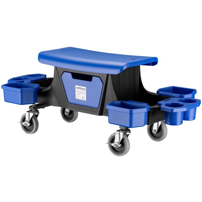 Wiltec - Tabouret mécanicien 990 x 470 x 400 mm Noir Rouge 6 Compartiments Outils Servante d'atelier Mobile Sur roulette Plateau outils inclus