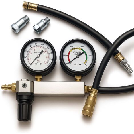 Wiltec Tester compressione motori a benzina, con adattatori, set per test di perdita del cilindro
