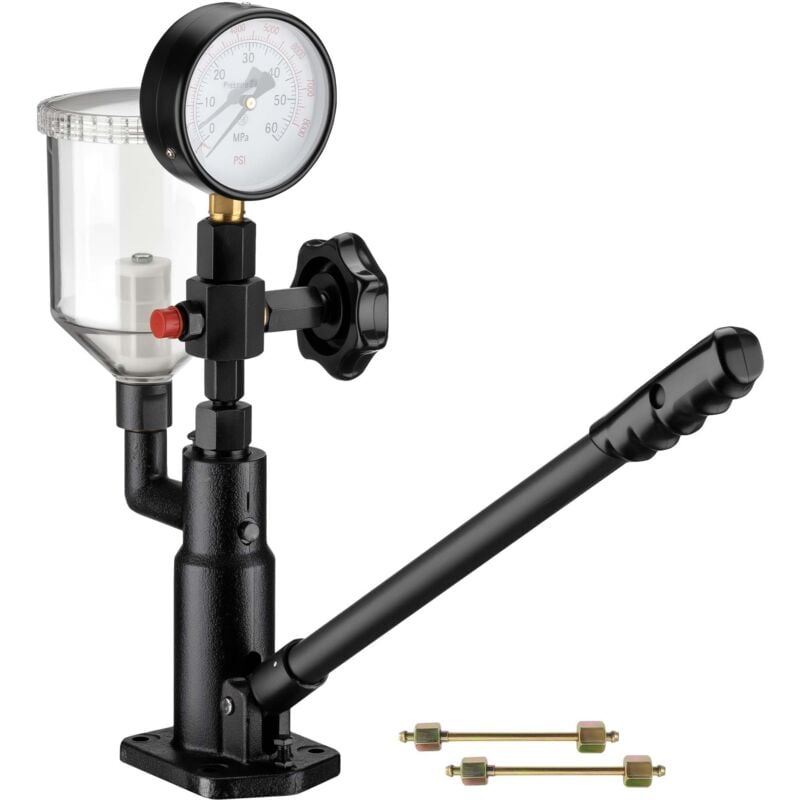 Wiltec - Testeur d'injecteur de buse Diesel – 600 bars max. – 160 x 100 x 380 mm – avec Manomètre, Levier à main et Adaptateurs – Contrôle et
