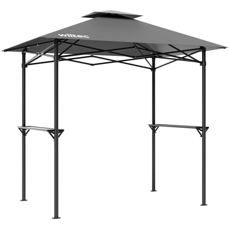 Pavillon de barbecue Pavillon bbq – 2,45 x 1,52 m – couleur grise – avec Extracteur de fumée et 2 Étagères – Tente Tonnelle de jardin Fête Camping