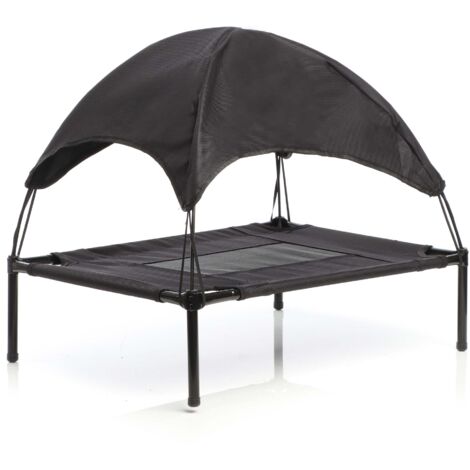 Wiltec Transat pour chiens et chats avec Toit – couleur Noire – L / 91 x 76 x 80 cm – 35 kg max – en tissu Oxford – Lit de camp relaxant surélevé pour Animal domestique avec protection soleil