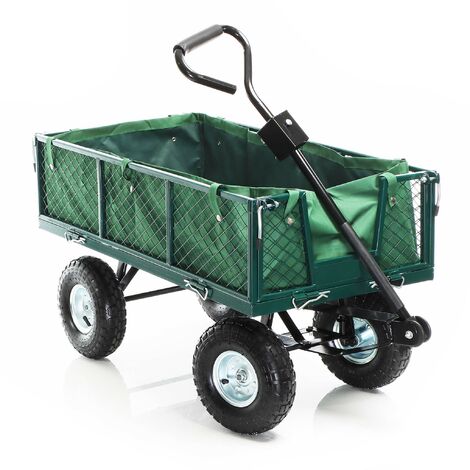 Wiltec Transportwagen bis 300 kg mit Metallgittern, Gartenwagen mit abnehmbarer Plane, Bollerwagen mit Luftreifen, Handkarren für u. a. Rasen u.Kies