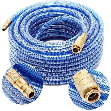 Wiltec Tuyau d’air comprimé PVC 20 m – Diamètre extérieur 12 mm – Flexible pneumatique pour compresseur – Gaine en tissu – Raccord rapide