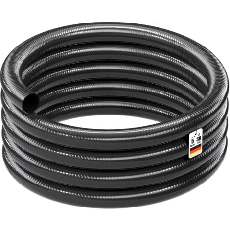 MÈRLETT Wiltec Tuyau d'aspiration noir – 5 m / Ø 38 mm (1 1/2") / 420 g/m – avec Spirale de renforcement – Tube à pression souple en PVC – pour Arrosage Irrigation Jardinage Évacuation Refoulement