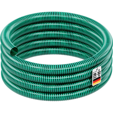 Wiltec Tuyau spiralé de refoulement - 25 m - Vert Flexible - Ø 32 mm (1 1/4") - avec Spirale de renforcement - évcuation, écoulement, drainage, arrosage sans pression