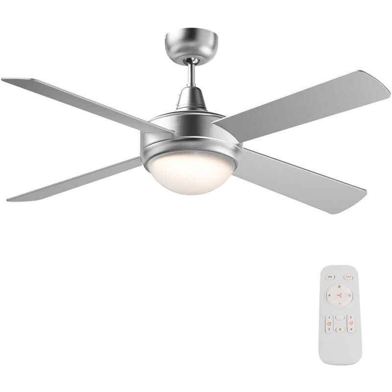 Wiltec - Ventilateur de plafond silencieux 65 w, 4 pales, ø 130 cm, max. 30 m², plafonnier intégré, brasseur d'air avec lampe lustre luminaire