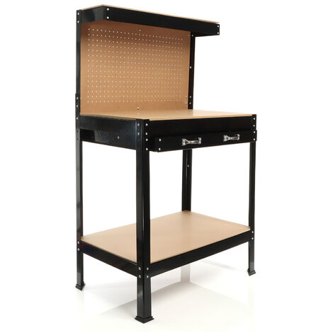 Wiltec Werkbank 800 x 500 x 1400 mm mit Lochwand, Werkzeugbank mit Stahlrahmen, Arbeitstisch mit Arbeitsplatte aus MDF, Hobelbank mit Aufhängehaken