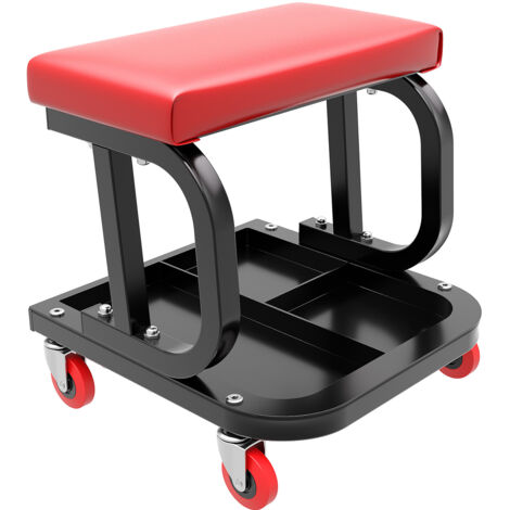 Wiltec Werkstatthocker mit Ablagefläche 37,5x36x38,5cm mit Rollen Werkstattwagen Werkzeugwagen Werkstatt-Rollsitz Werkstattsitz fahrbar