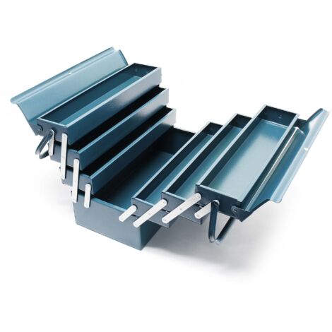 Wiltec Werkzeugkiste 420x200x250mm aus Stahl mit 7 Fächern, beständiger Werkzeugkasten mit Handgriff, Werkzeugbox