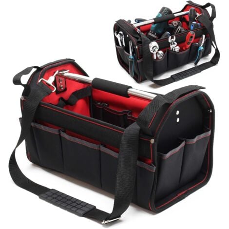 Wiltec Werkzeugtasche Größe L 33x18,5x25 cm, Werkzeugbeutel mit verstellbarem Schultergurt und Tragegriff, Innen- und Außenfächer, Aufbewahrungstasche