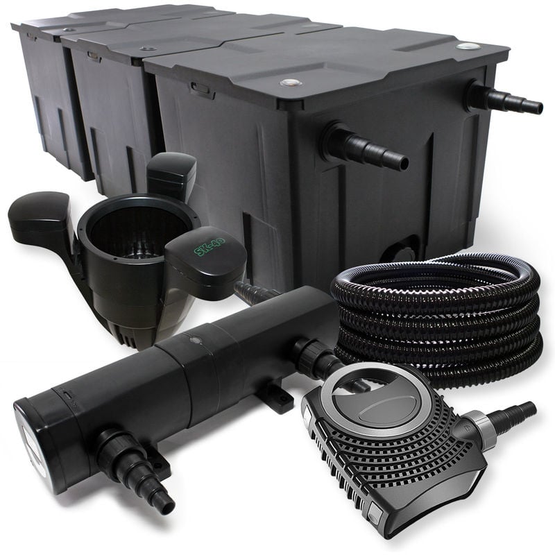 

Wiltec Set filtro para estanque hasta 90000l Clarificador UVC 24W 80W Bomba manguera 25m Skimmer