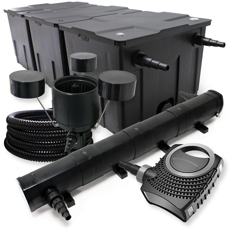 

Wiltec Set filtro para estanque hasta 90000l Clarificador UVC 72W 115W Bomba manguera 25m Skimmer