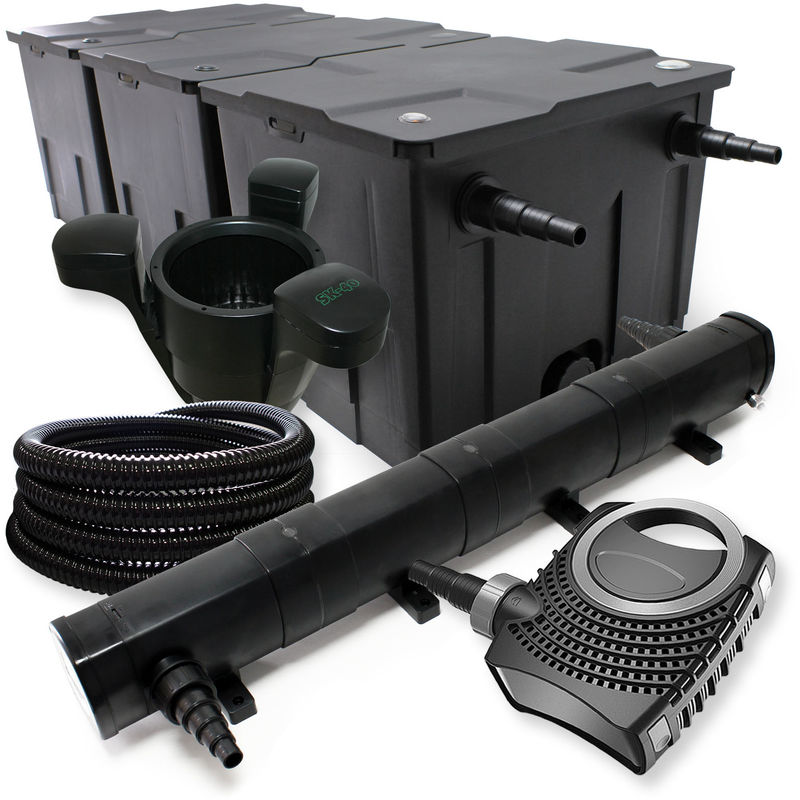 

Wiltec Set filtro para estanque hasta 90000l Clarificador UVC con 72W 80W Bomba manguera 25m Skimmer