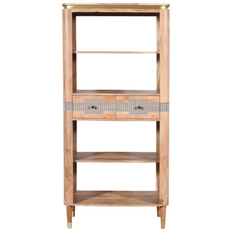 Wilton 2 Drawers Open Bookcase - Acacia Wood - L40 x W85 x H180 cm