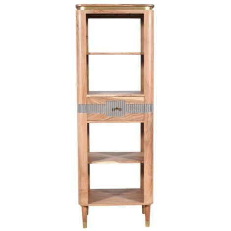 Wilton Slim Bookcase with 1 Drawer - Acacia Wood - L40 x W60 x H175 cm