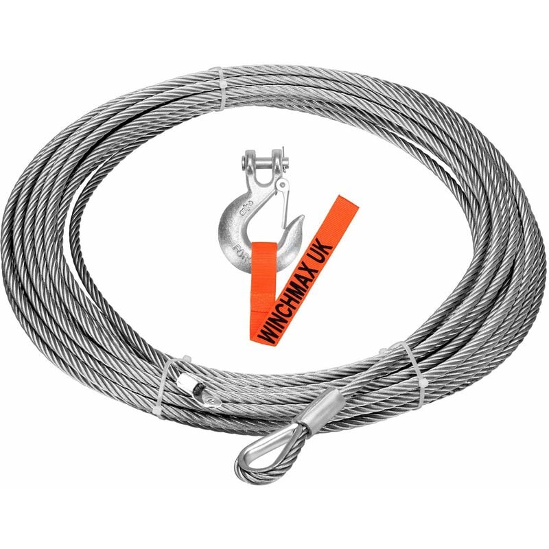 Winch Cable Wire Rope 26m x 9.5mm with3/8 inch Clevis Hook. Suitable for winches up to 13,500lb - Winchmax