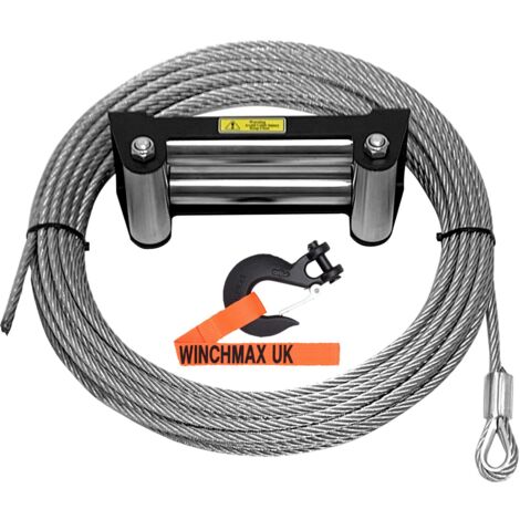 WINCHMAX 26 m x 9,5 mm Stahlwindenseil mit Edelstahl-Rollenführung und 3/8 Zoll Gabelkopfhaken