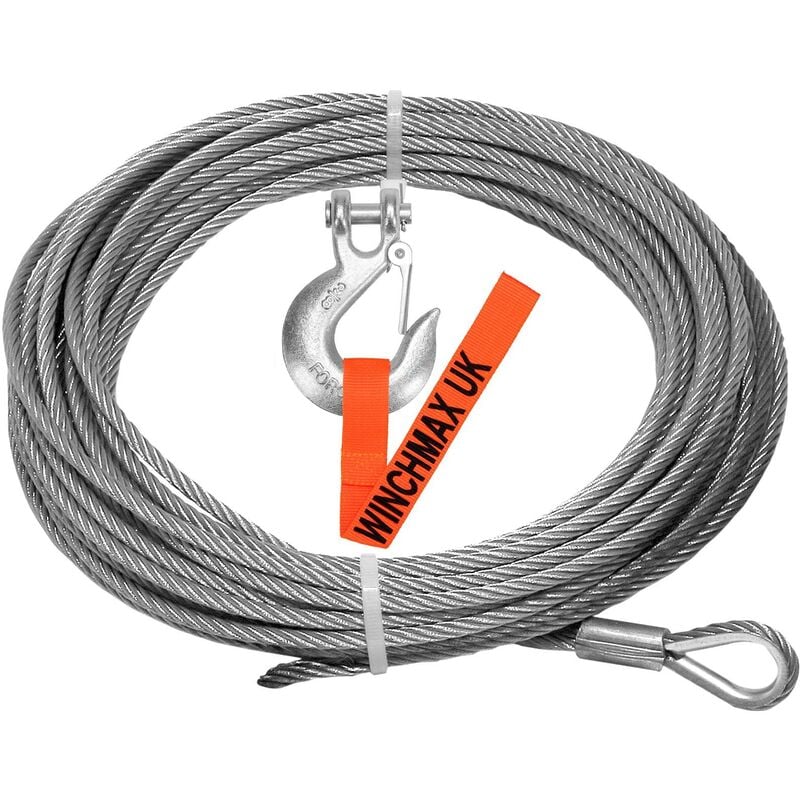 Wire Rope 26m x 9.5mm, Hole Fix. 3/8 inch Clevis Hook. For winches up to 13,500lb.