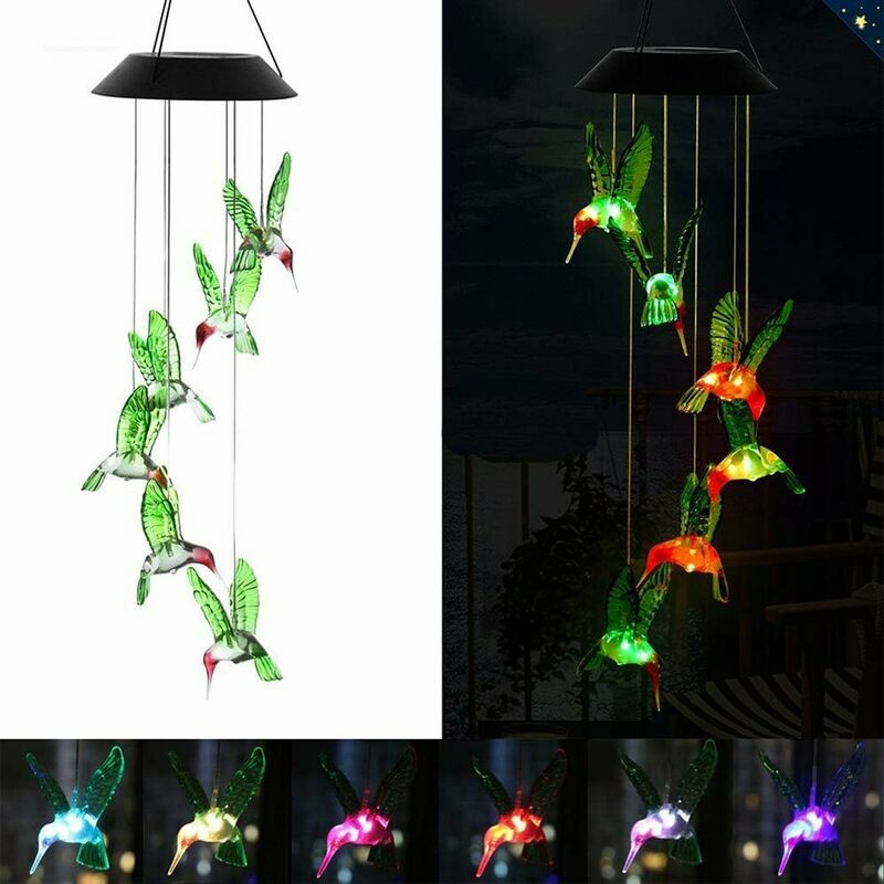 Wind Chimes, Color-Changing LED Solar Wind Chime LED Changing Light Color Six Hummingbird Wind Chimes Multi-color Gradual Changing