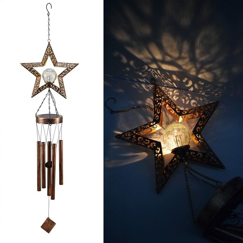 Tumalagia - Wind Chimes Solar Lights - led Powered Moon Night Lights Outdoor Garden Waterproof Metal Wind Bell Chime Lamp for Deck Lawn Yard Patio