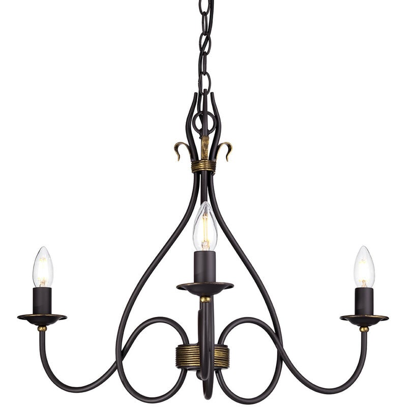 Windermere - Multi Arm Chandelier 3 Light Rust, Gold Finish - Shades Not Included, E14 - Elstead