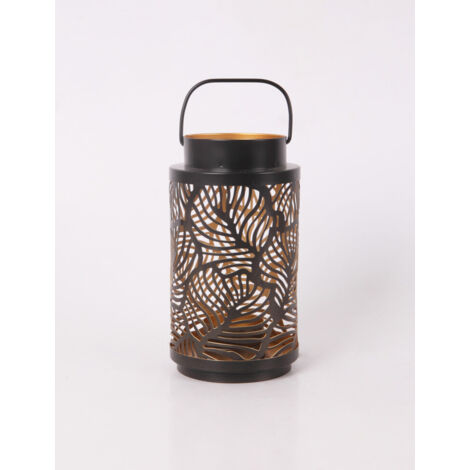 Windlicht Blätter Metall Ø 9 x 17 cm schwarz gold Windlicht