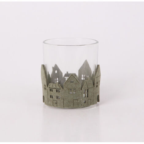 Windlicht Weihnachten Glas Ø 7 x 8 cm transparent grün Windlicht