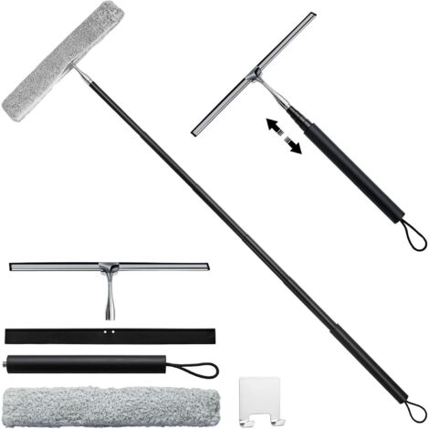 Window Cleaning Equipment 12" Wide Window Squeegee Cleaner Tool Kit 2-in-1 Squeegee Cleaning Cloths Shower Squeegee for Glass Door with 117 CM Long Handle for Shower Glass Mirror Door Car