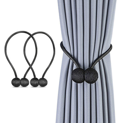 Window Curtain Tiebacks Clips Strong Magnetic Tie Strip for Home Office Decorative Curtains Weaving European Style Holdback Brackets 1 Pair, Black
