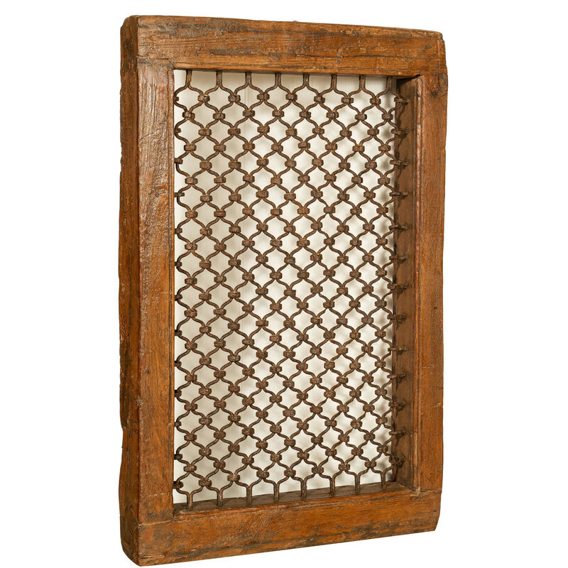 Window Grain Grid In Iron With Frame Finely Restored In Solid Wood Of Teak