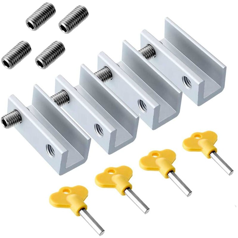 Briday - 4PCS Double Sliding Window Lock Aluminum Alloy Child Safety Window Lock Adjustable Security Lock Anti-Theft Window Sash Restrictor with Key