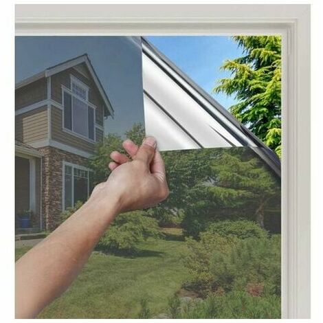 Window Mirror Film Self Adhesive One Way Window Mirror Effect Heat Resistant Mirror Paper One Way Blackout Mirror Foil Anti UV Sun Protection Silver 60x100CM WHWY